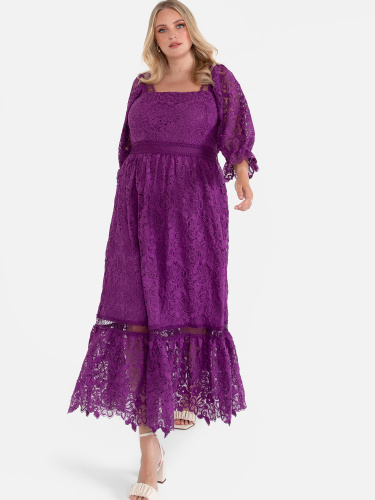 Lovedrobe Luxe Purple Floral Lace Midaxi Dress