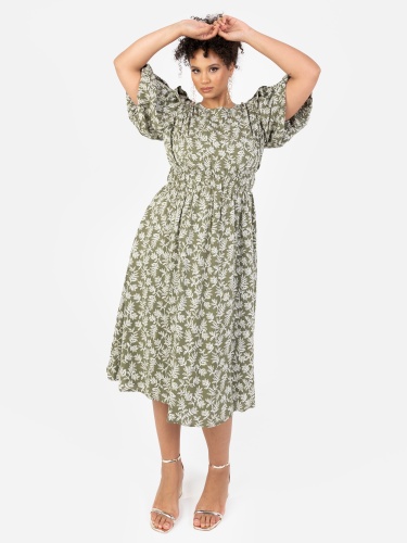 Lovedrobe Green Short Sleeve Midi Dress with Pockets