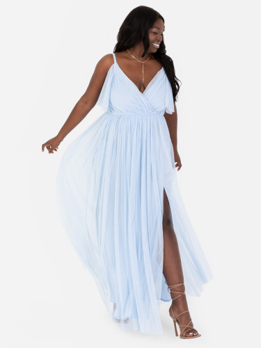 Anaya With Love Recycled Light Blue Ruffle Maxi Dress with Keyhole Detail