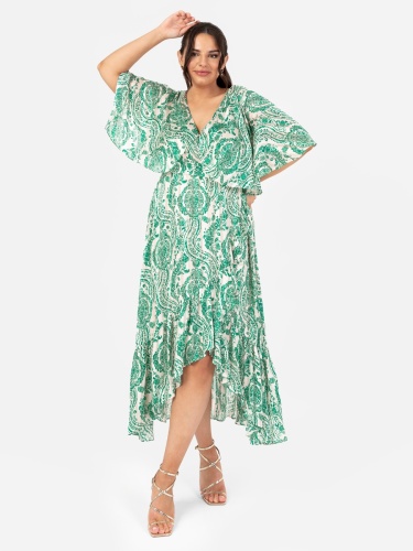 Lovedrobe Green Cape Sleeve High-Low Midi Dress