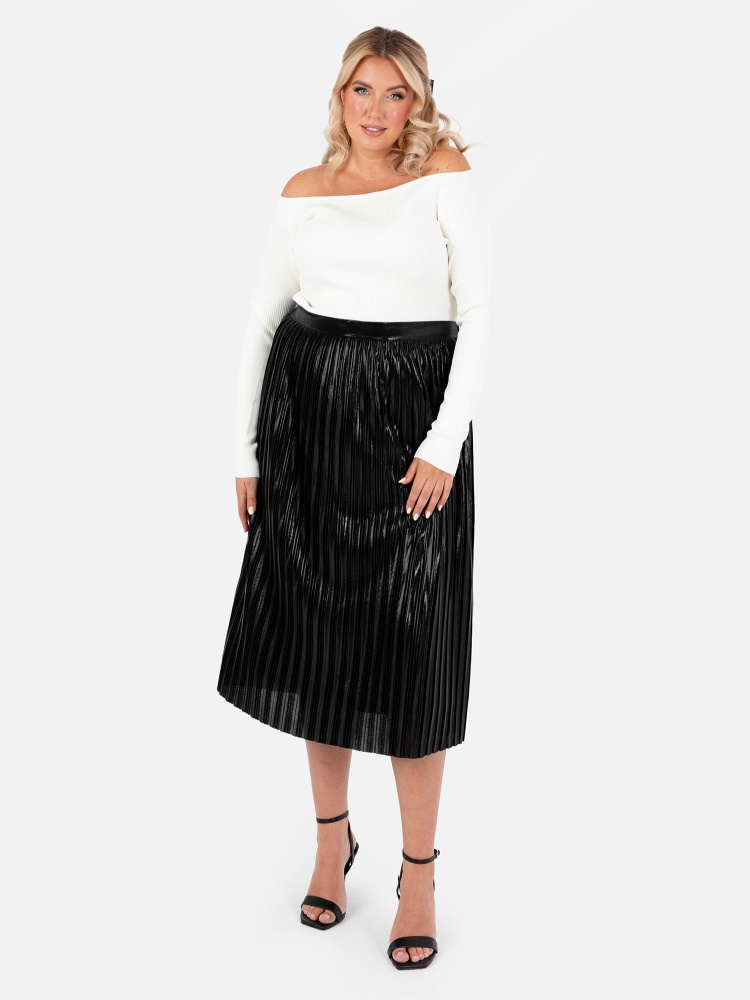 Lovedrobe Black Metallic Pleated Midi Skirt