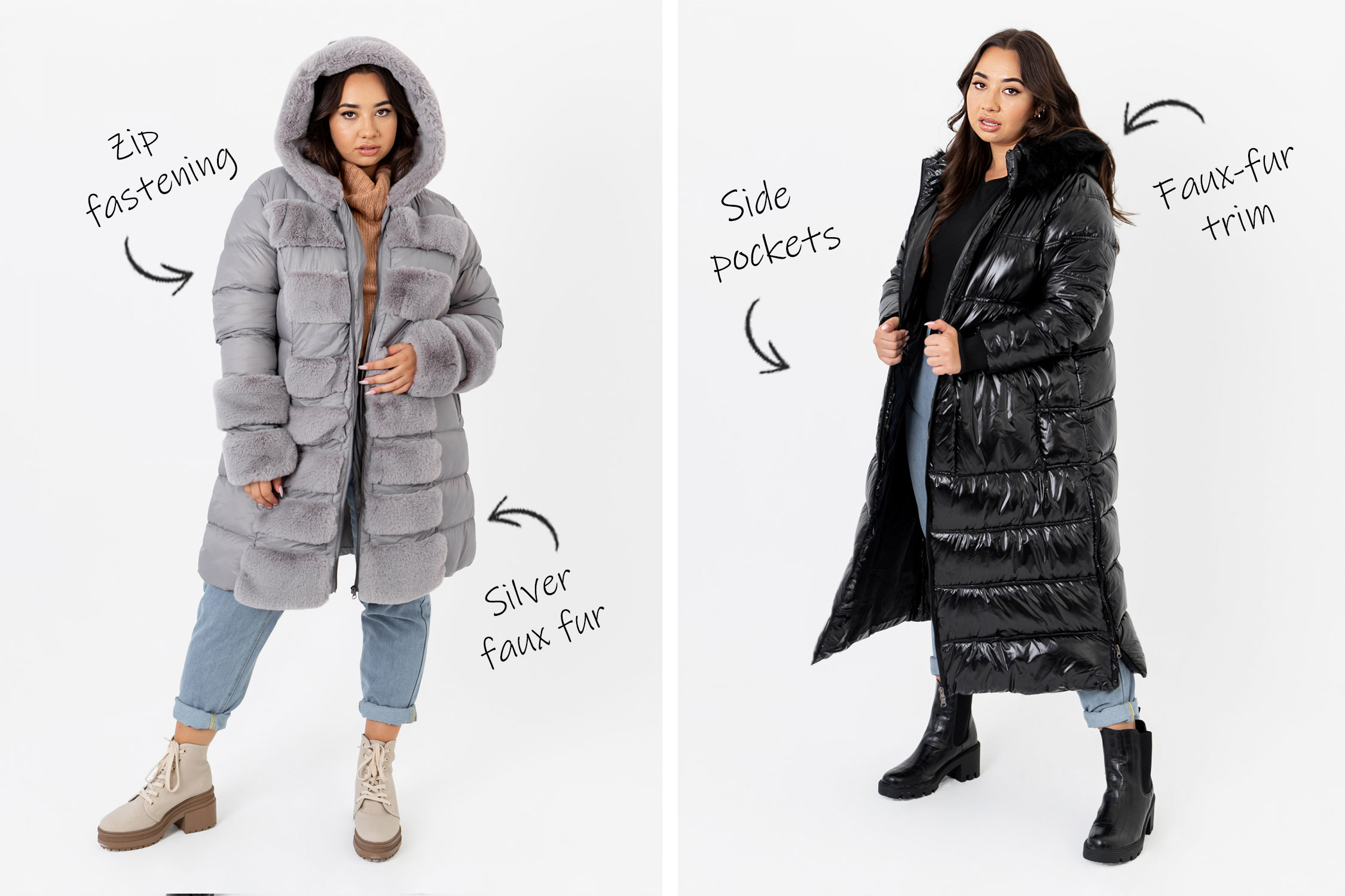 Lovedrobe Womens Plus Size For Ladies Winter Jackets Puffed With Hood Faux  Fur Long Quilted Curve Coat, Black, 18 UK : : Fashion